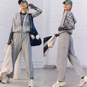 New Free people FP MOVEMENT Set Go Onesie Jumpsuit Gray lounge Sz L NWOT